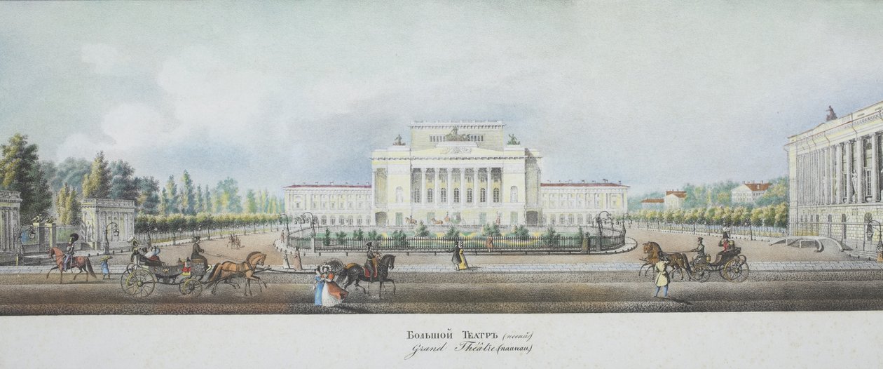 Das Sankt Petersburger Kaiserliche Bolschoi Kamenny Theater aus dem Panorama des Newski-Prospekts von Vasili Semenovich Sadovnikov