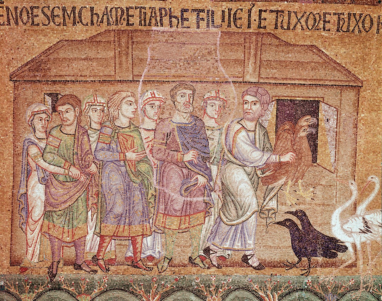 Das Leben Noahs, Noah führt seine Familie in die Arche (Mosaikdetail) von Veneto Byzantine School