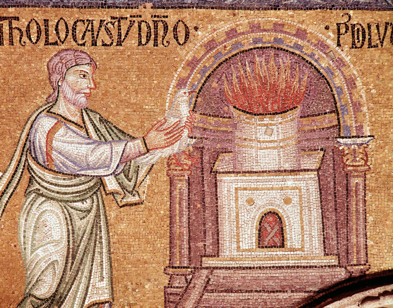 Das Leben Noahs, Noah dankt an einem Altar (Mosaikdetail) von Veneto Byzantine School