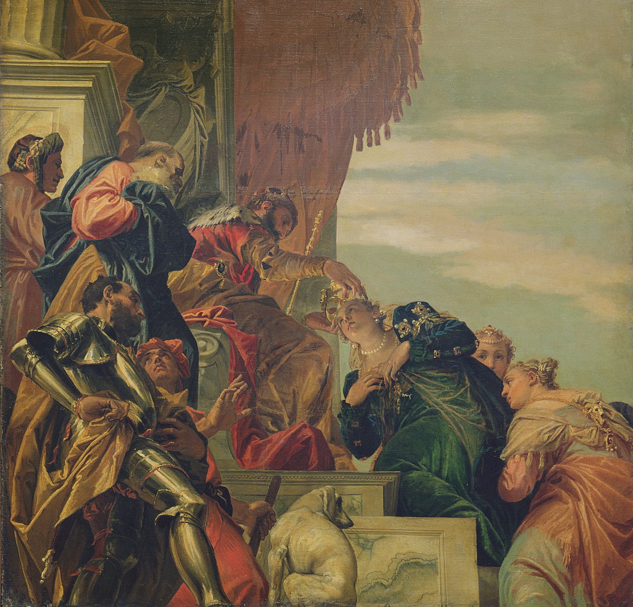 König Ahasverus krönt Esther, 1556 (Teil der Decke) von Paolo Veronese