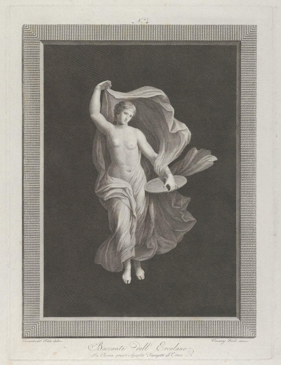 Eine teilweise nackte Bacchantin hält eine Scheibe in ihrer linken Hand und hebt ihre Gewänder, ca. 1795-1820 von Vicenzo Feoli