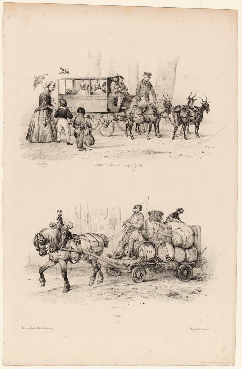 Omnibuskutsche auf den Champs-Élysées, ca. 1841-44 von Victor Adam