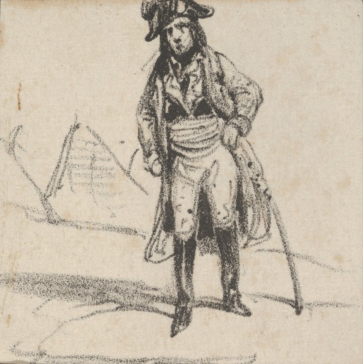 Soldat, der sich auf sein Schwert stützt, Mitte des 19. Jahrhunderts von Victor Adam