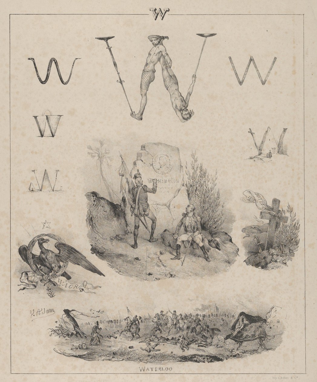 Der Buchstabe W: Washington, Wagram, Waterloo, 1833 von Victor Adam