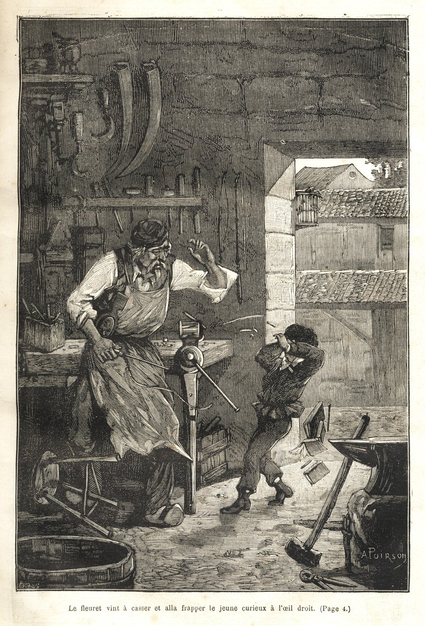 Biographie populaire illustrée de Gambetta - Der Degen brach und traf den jungen Neugierigen ins Auge von Victor Armand Poirson
