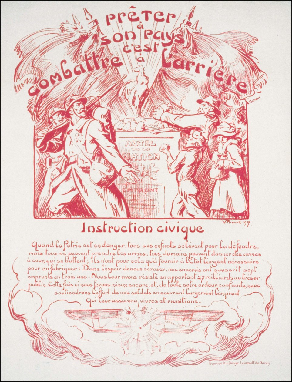 Seinem Land zu leihen bedeutet, dahinter zu kämpfen - Bürgererziehung. Kriegsposter von Victor Emile Prouve