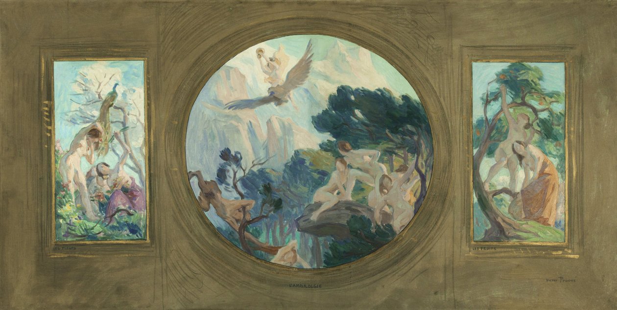 Skizze für das Hôtel de Ville de Paris: Die Blumen. Der Ambrosia. Die Früchte, zwischen 1892 und 1893 von Victor Emile Prouve