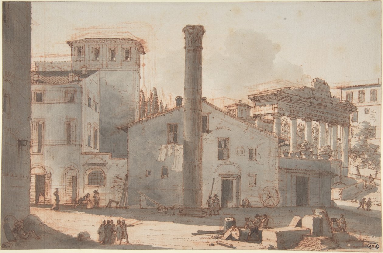 Blick auf das Forum Romanum mit der Säule des Phokas und dem Tempel des Saturn von Victor Jean Nicolle