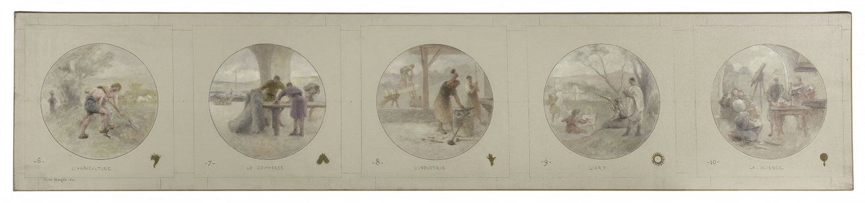 Entwurf für die Lobau-Galerie im Pariser Rathaus: Landwirtschaft. Handel. Industrie. Kunst. Wissenschaft von Victor Jean Pierre Maziès