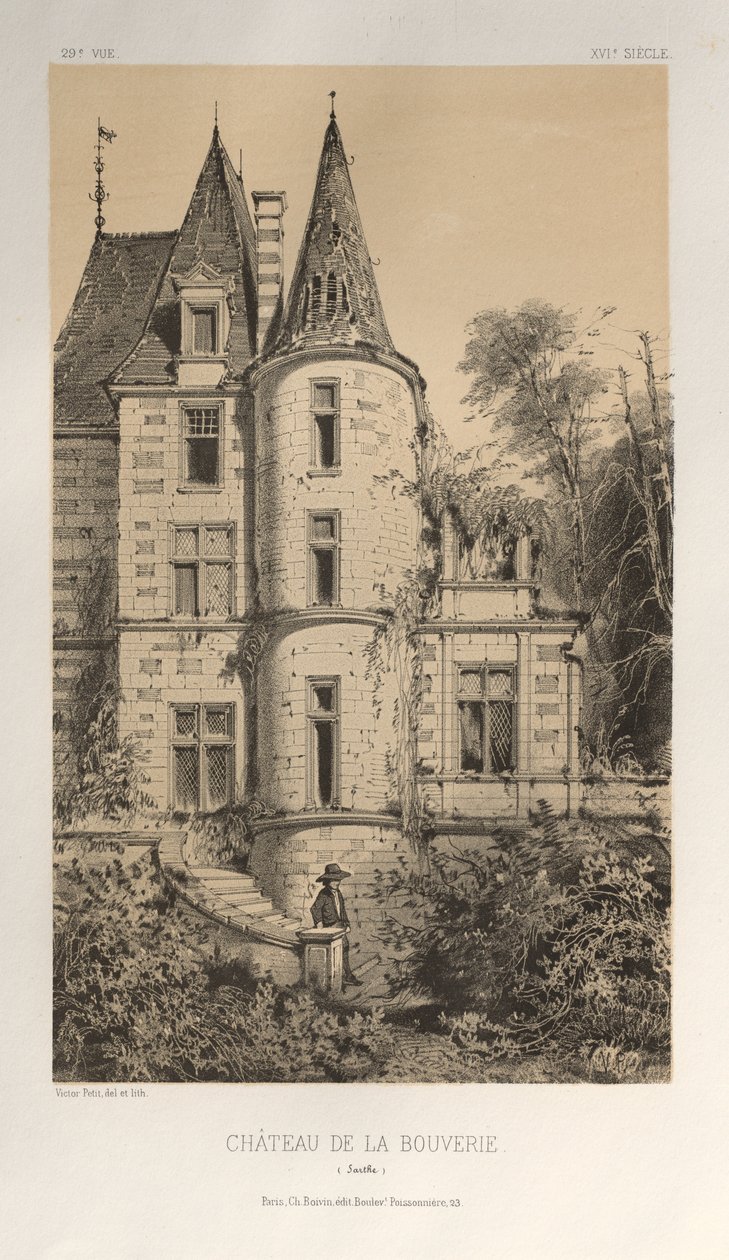 Architektur Pittoresque oder Denkmäler des 15. und 16. Jahrhunderts: Schlösser Frankreichs des 15. und 16. Jahrhunderts: Pl. 29, Schloss von La Bouverie (Sarthe) von Victor Petit
