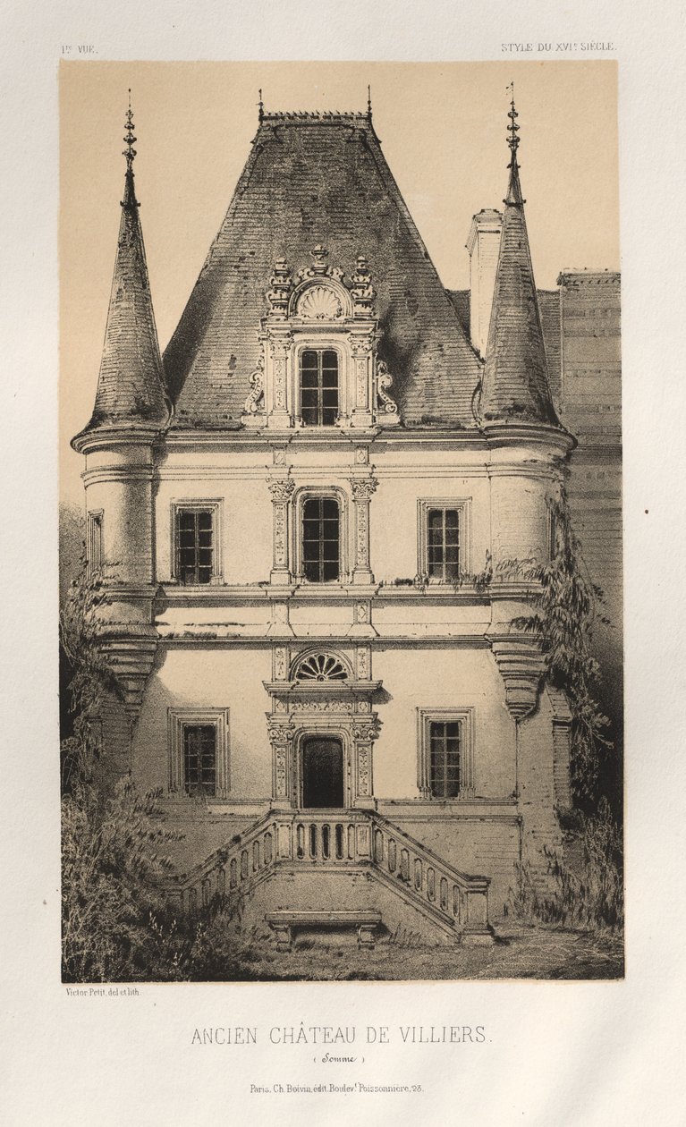 Architektur Pittoresque oder Denkmäler des 15. und 16. Jahrhunderts: Schlösser Frankreichs des 15. und 16. Jahrhunderts: Pl. 1, Altes Schloss von Villiers (Somme) von Victor Petit