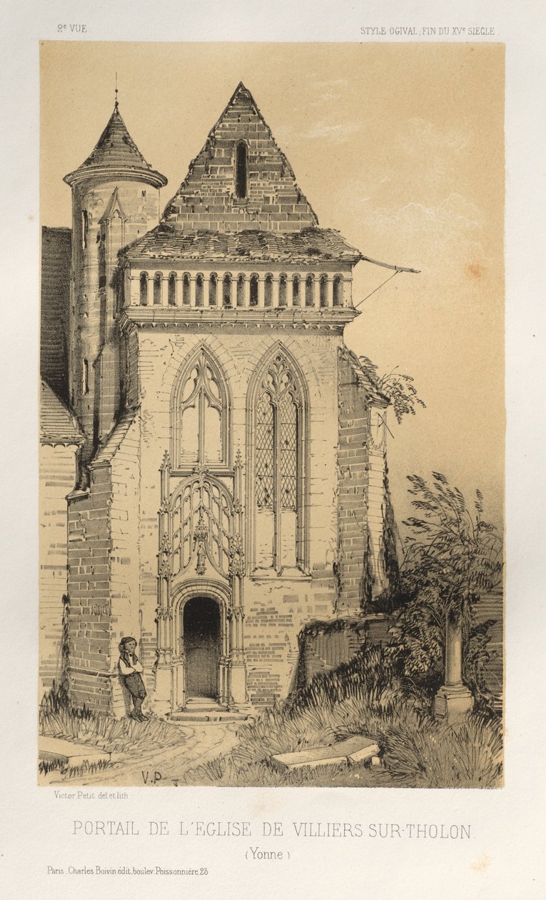 Architektur Pittoresque oder Denkmäler des 15. und 16. Jahrhunderts: Schlösser Frankreichs des 15. und 16. Jahrhunderts: Pl. 2, Portal der Kirche von Villiers Sur-Tholon (Yonne) von Victor Petit
