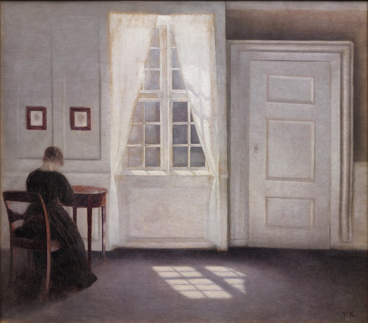 Innenraum in Strandgade, Sonnenlicht auf dem Boden von Vilhelm Hammershøi
