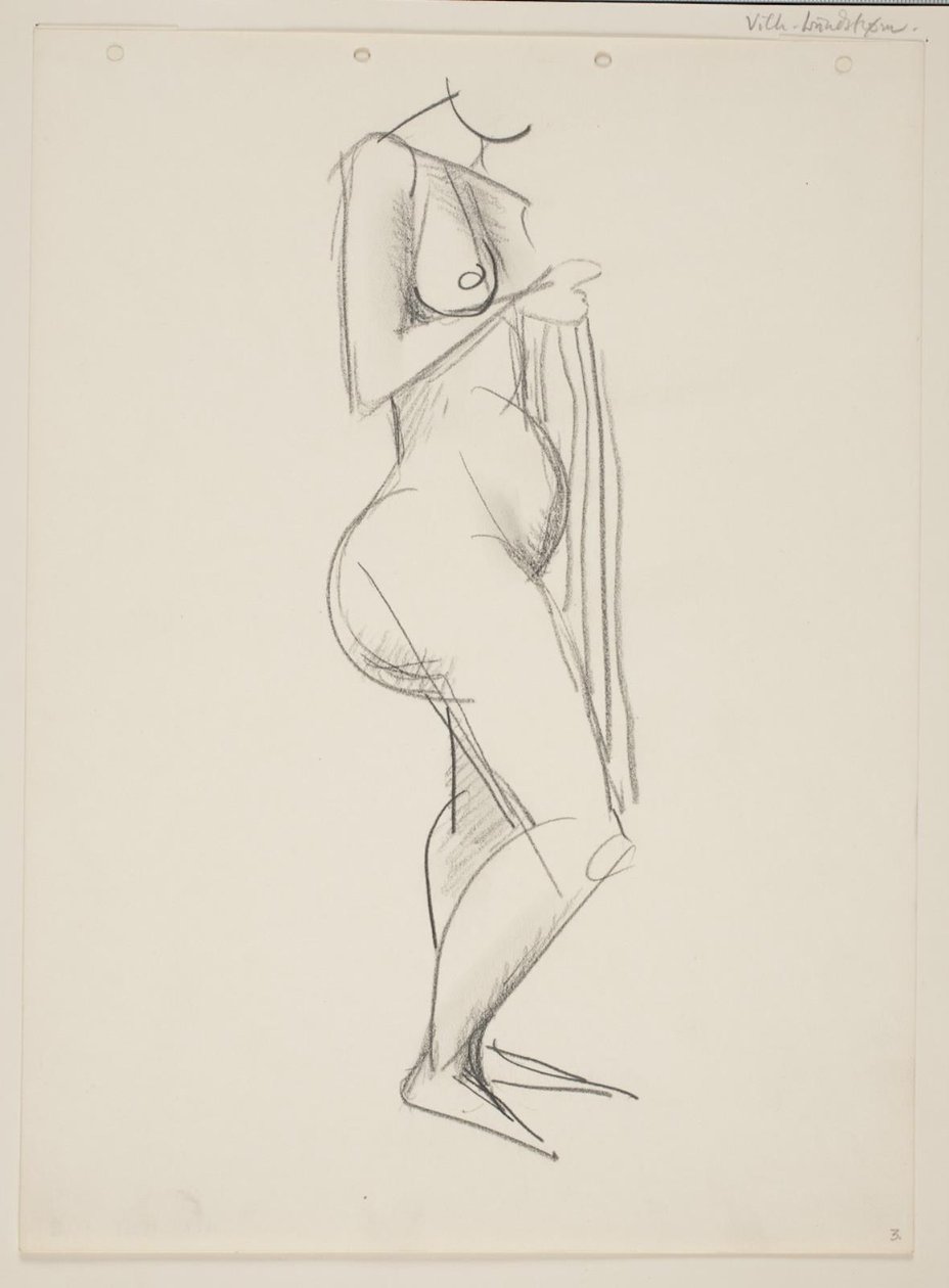 Stehende nackte Frau, Profil nach rechts, Draperie in der Hand von Vilhelm Lundstrøm