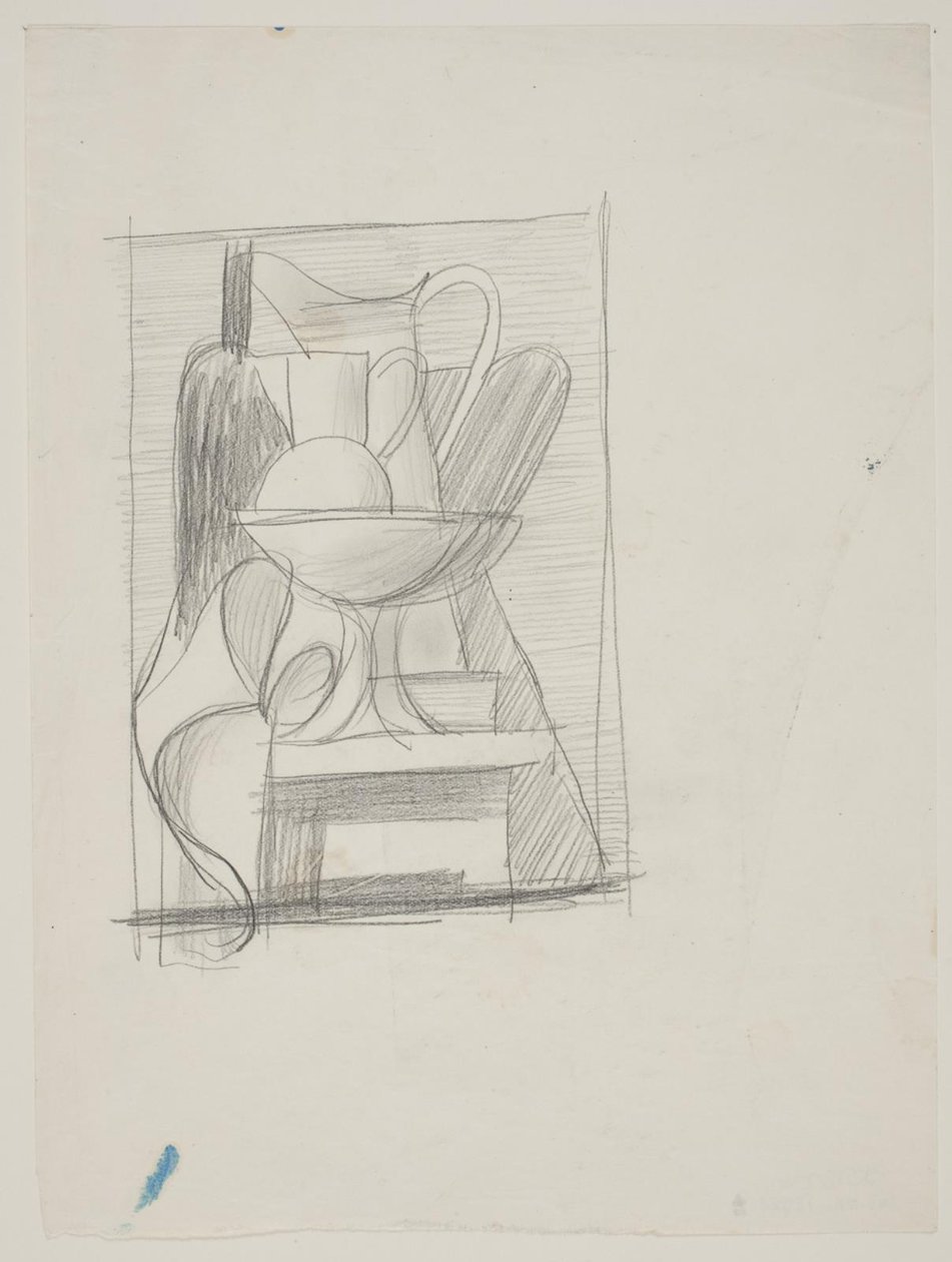 Studie zu einem Stillleben mit Flasche, Kannen, Obstschale und Serviette von Vilhelm Lundstrøm