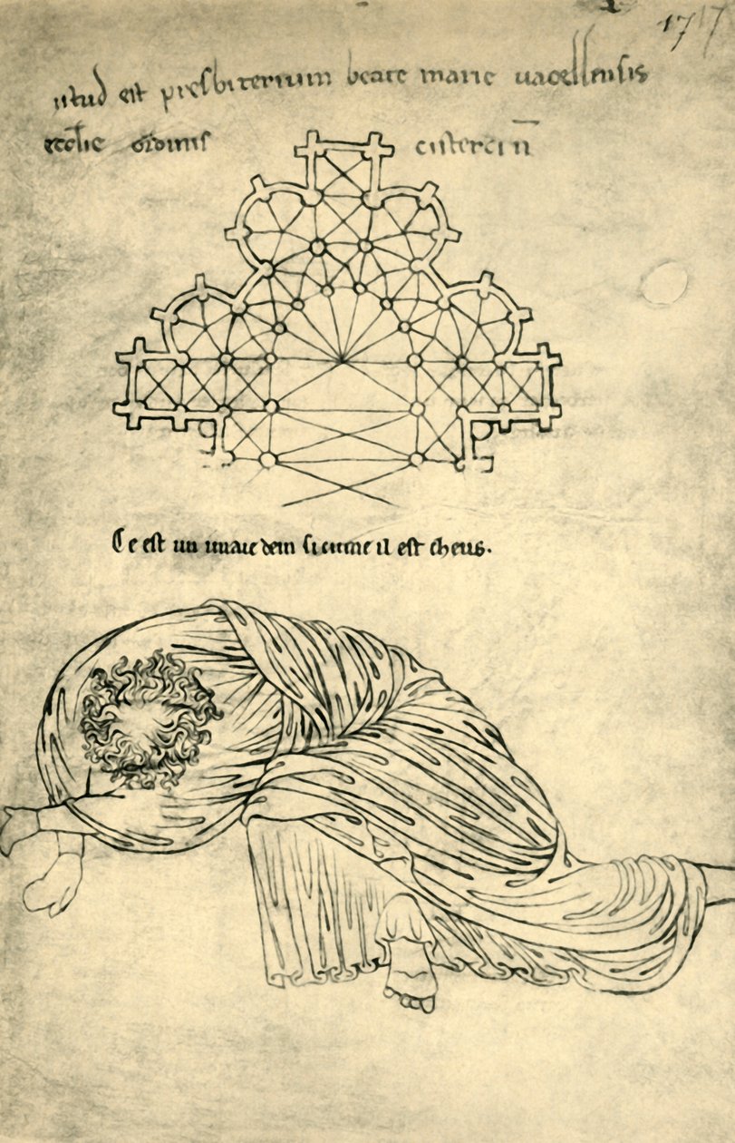 Kirchenplan und schlafender Apostel, 1220-1240, 1943 von Villard de Honnecourt