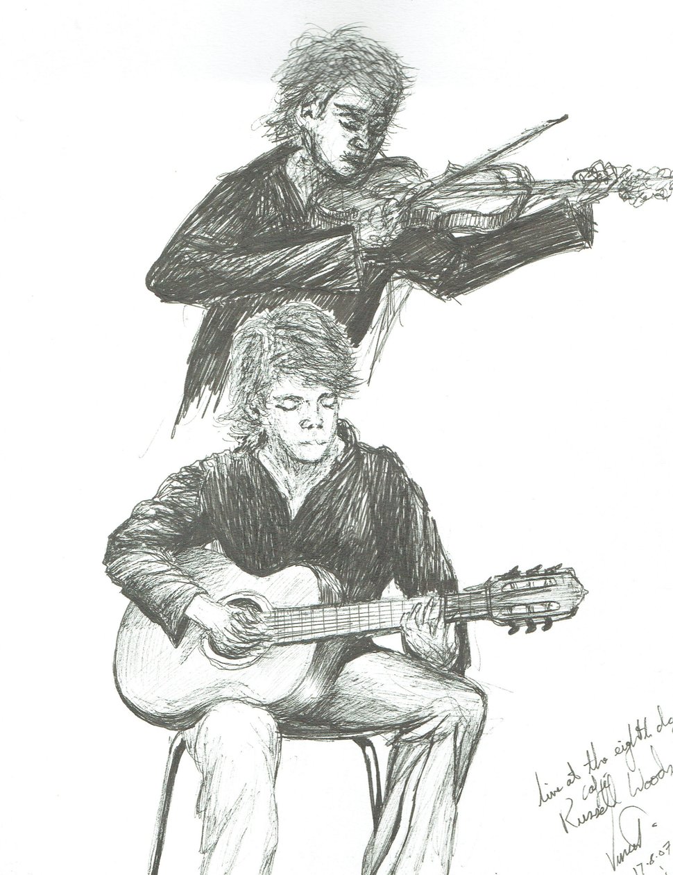 Der Gitarrist und Geiger im 8th Day Cafe Manchester, 2007 von Vincent Alexander Booth