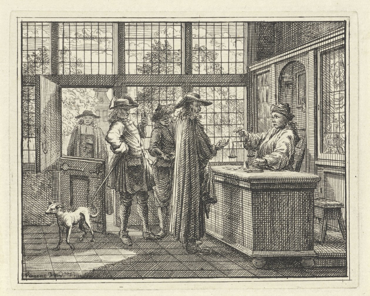 Interieur mit Goldwäger und Kunden von Vincent Laurensz. van der Vinne (II)