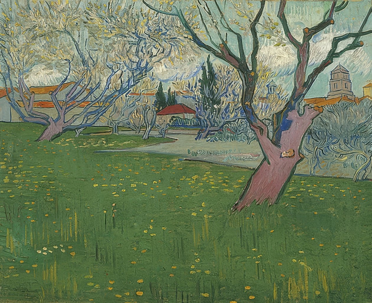 Blühender Obstgarten mit Blick auf Arles von Vincent van Gogh