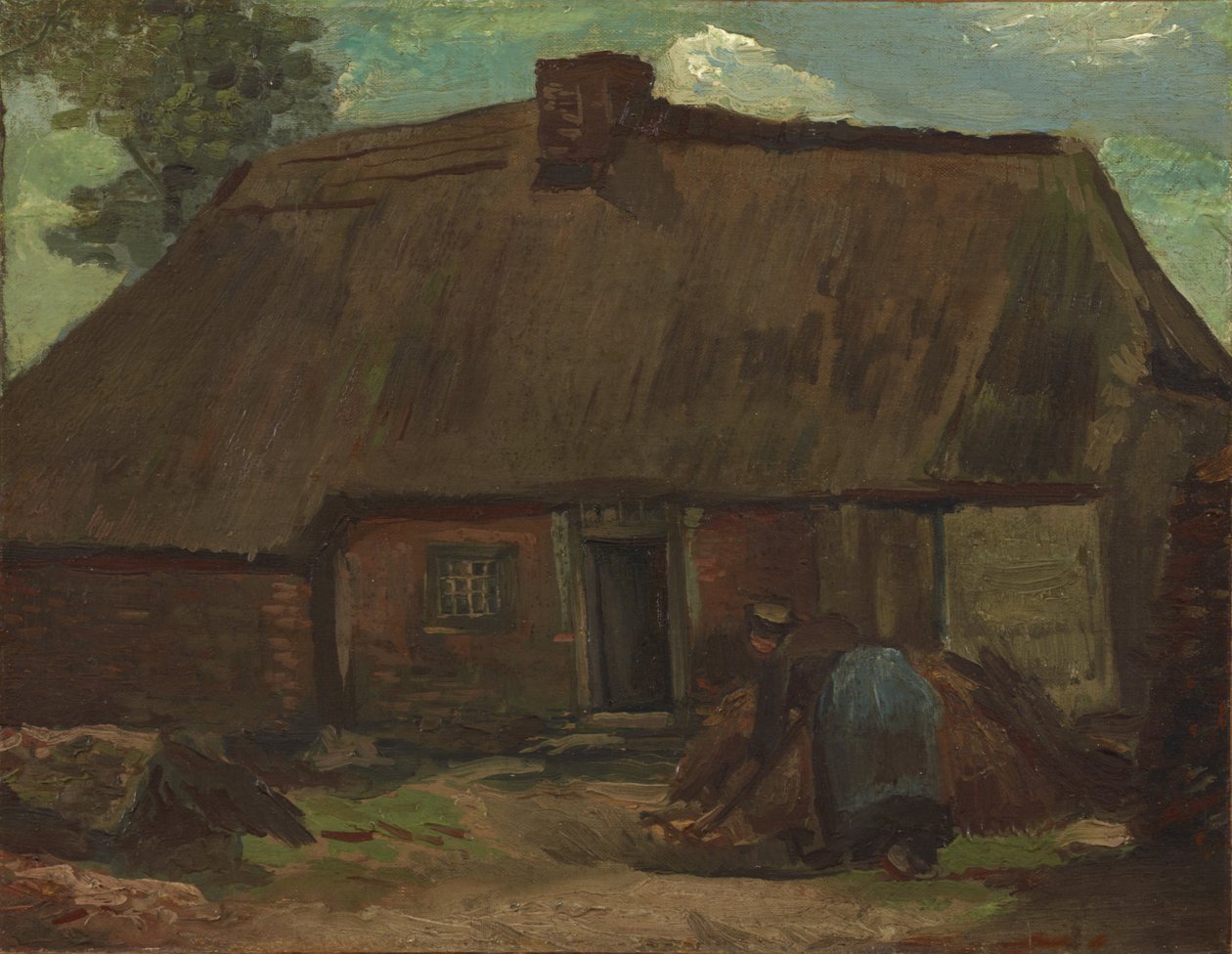 Hütte mit Bäuerin beim Graben von Vincent van Gogh