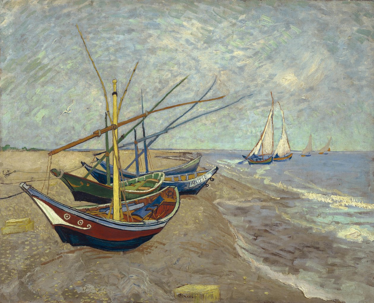 Fischerboote am Strand von Saintes-Maries-de-la-Mer von Vincent van Gogh