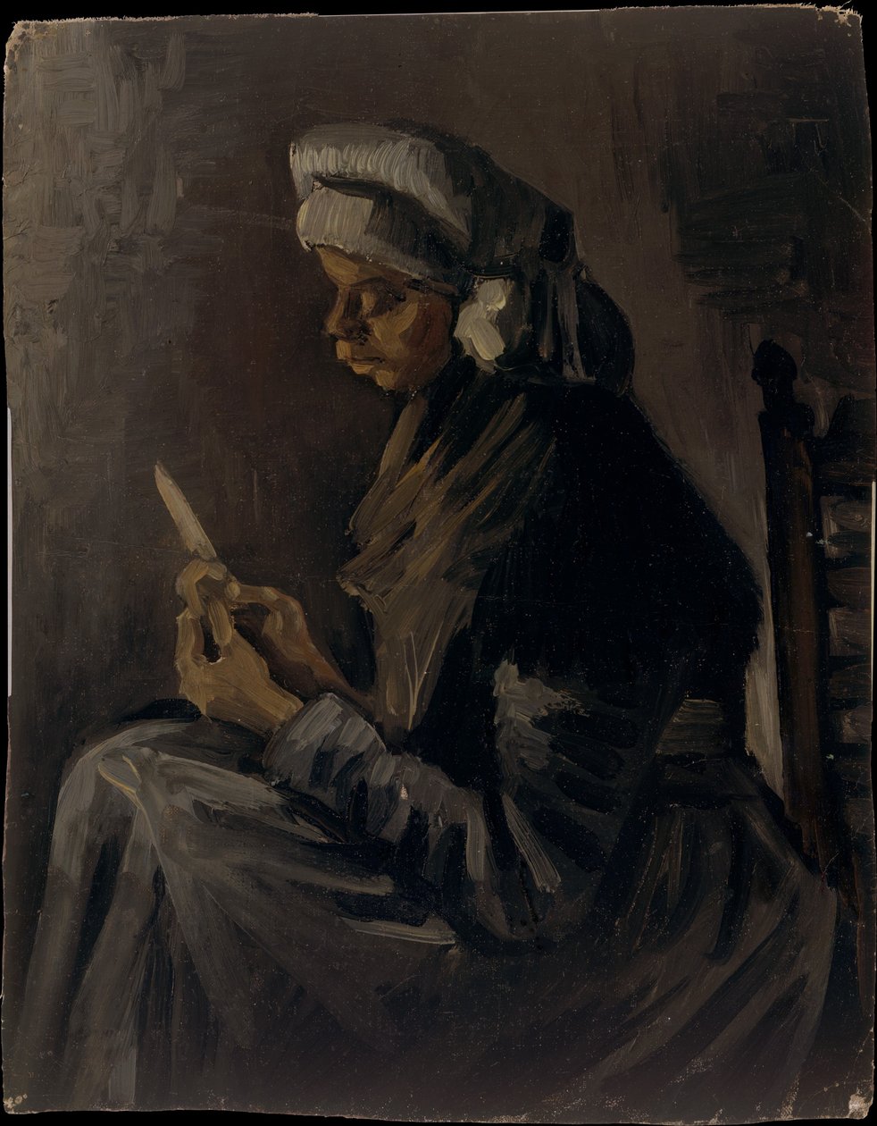 Die Kartoffelschälerin (Rückseite: Selbstporträt mit Strohhut) von Vincent van Gogh