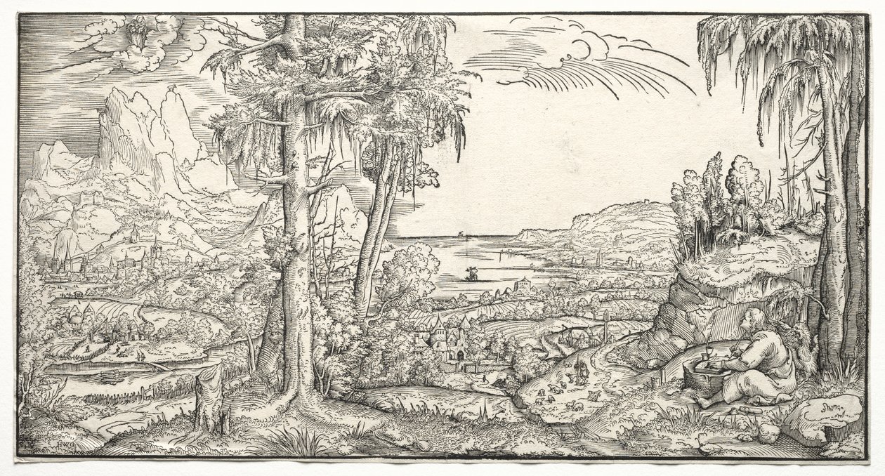 St. Johannes auf der Insel Patmos, ca. 1545-55 von Virgilius Solis