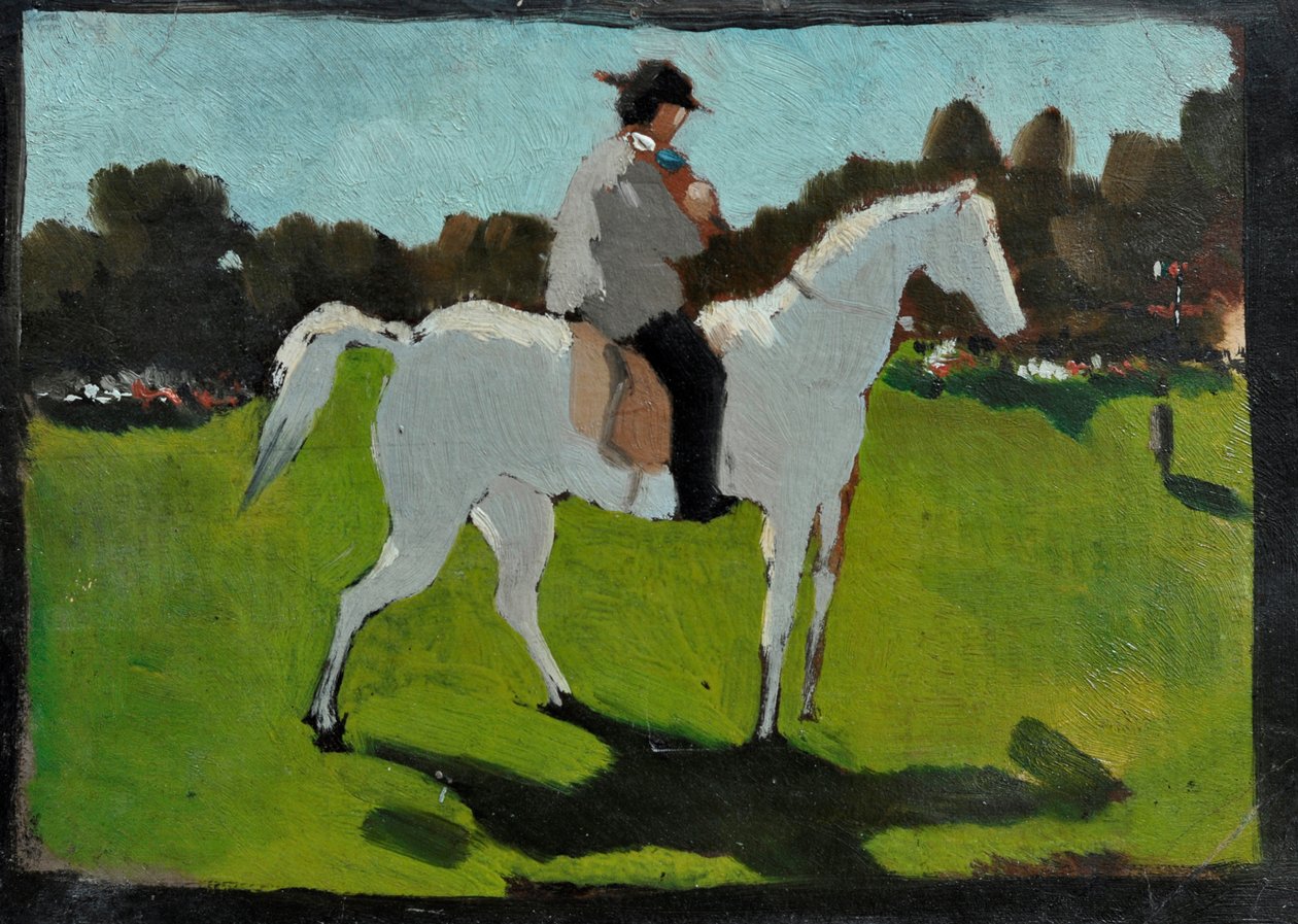 Weißes Pferd mit Jockey von Vito d
