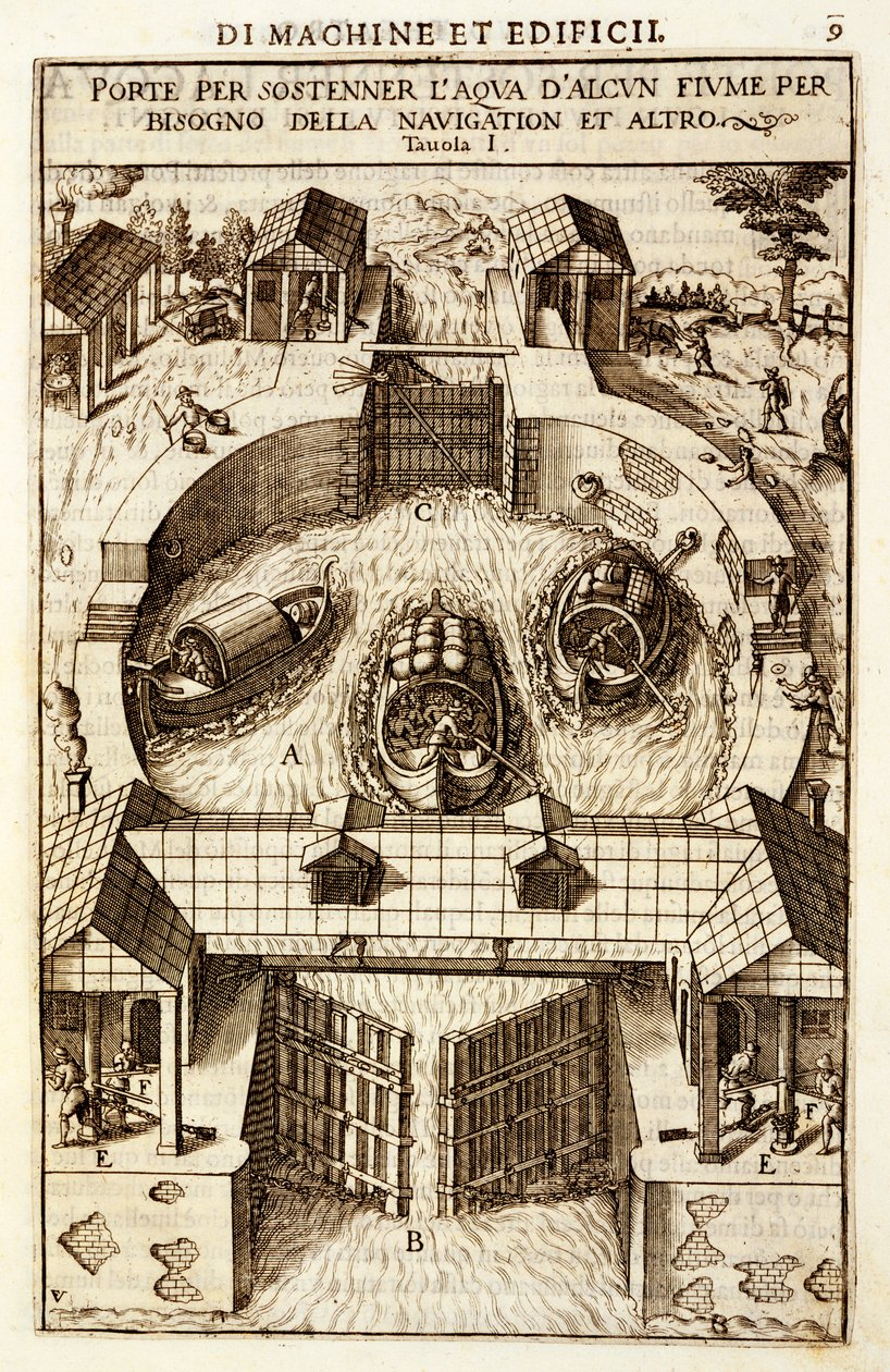Hydraulische Maschine für eine Kanal- oder Flussschleuse, 1607 von Vittorio Zonca