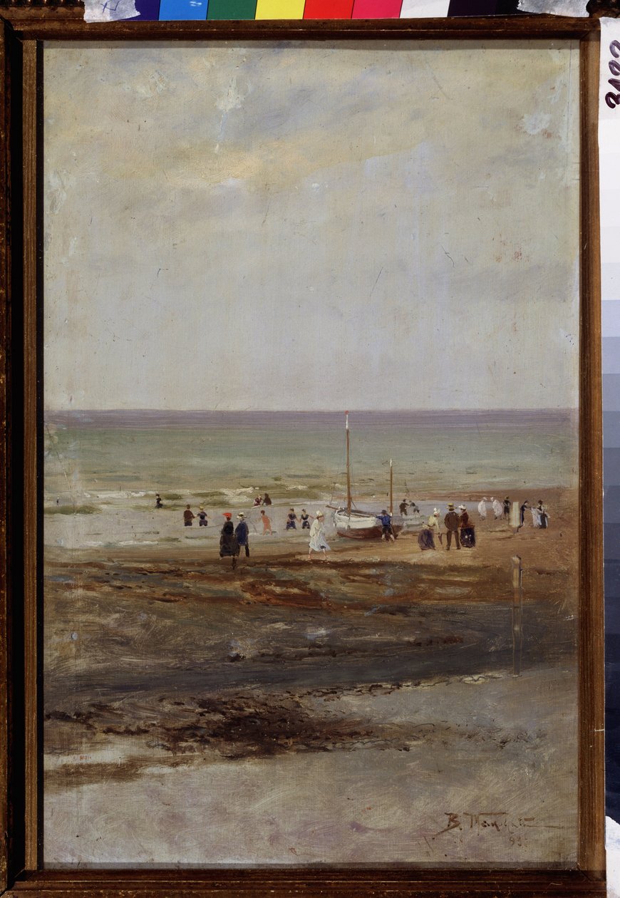 Am Strand. Gemälde von Vladimir Yegorovich Makovski (1846-1920), Öl auf Leinwand von Vladimir Egorovic Makovsky
