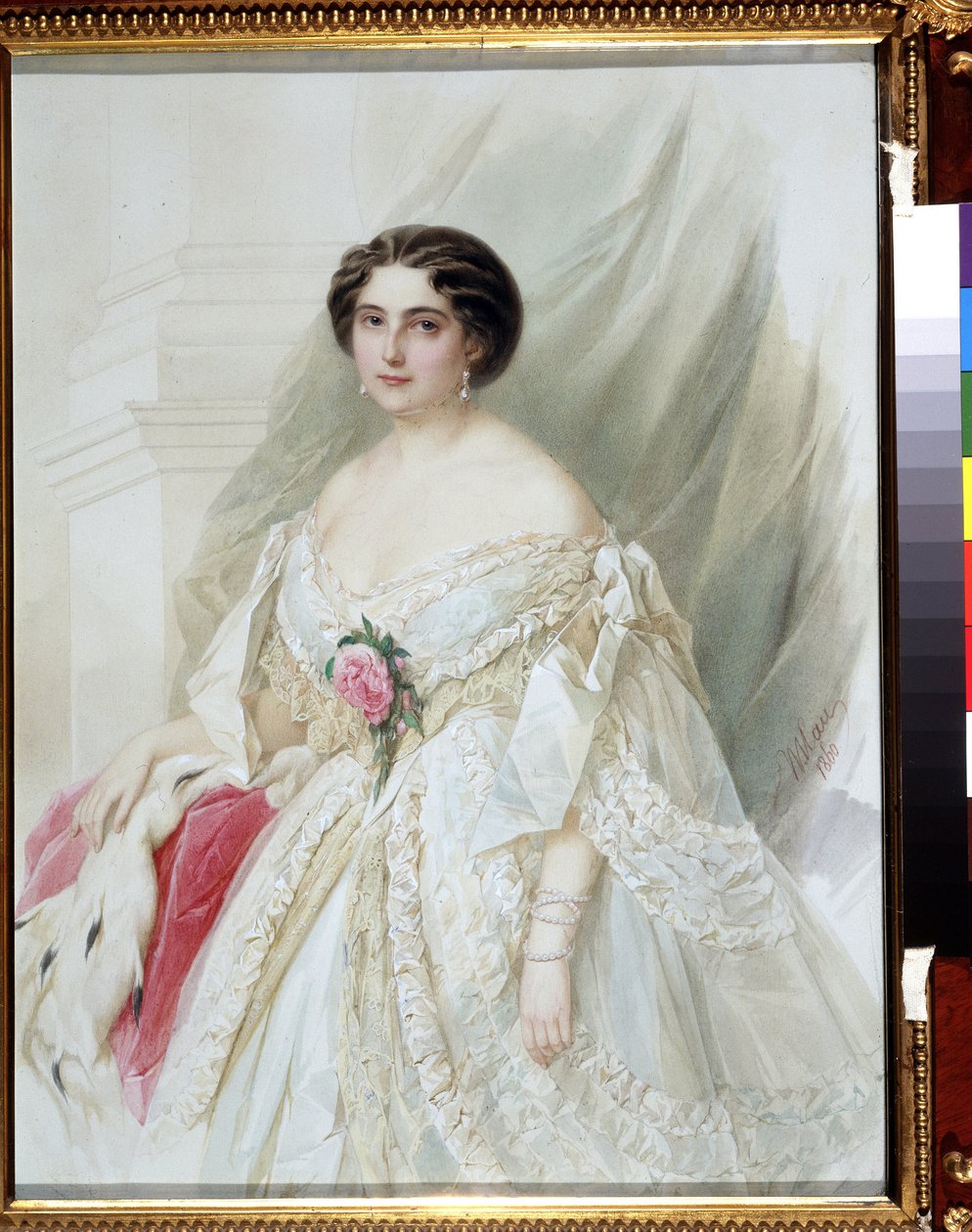 Porträt einer Dame mit Pelzumhang von Vladimir Ivanovich Hau