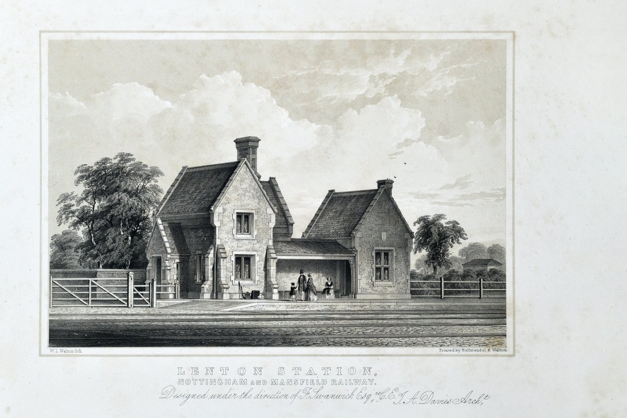 Lenton Station, Nottingham und Mansfield Railway, um 1848 von W.L. Walton