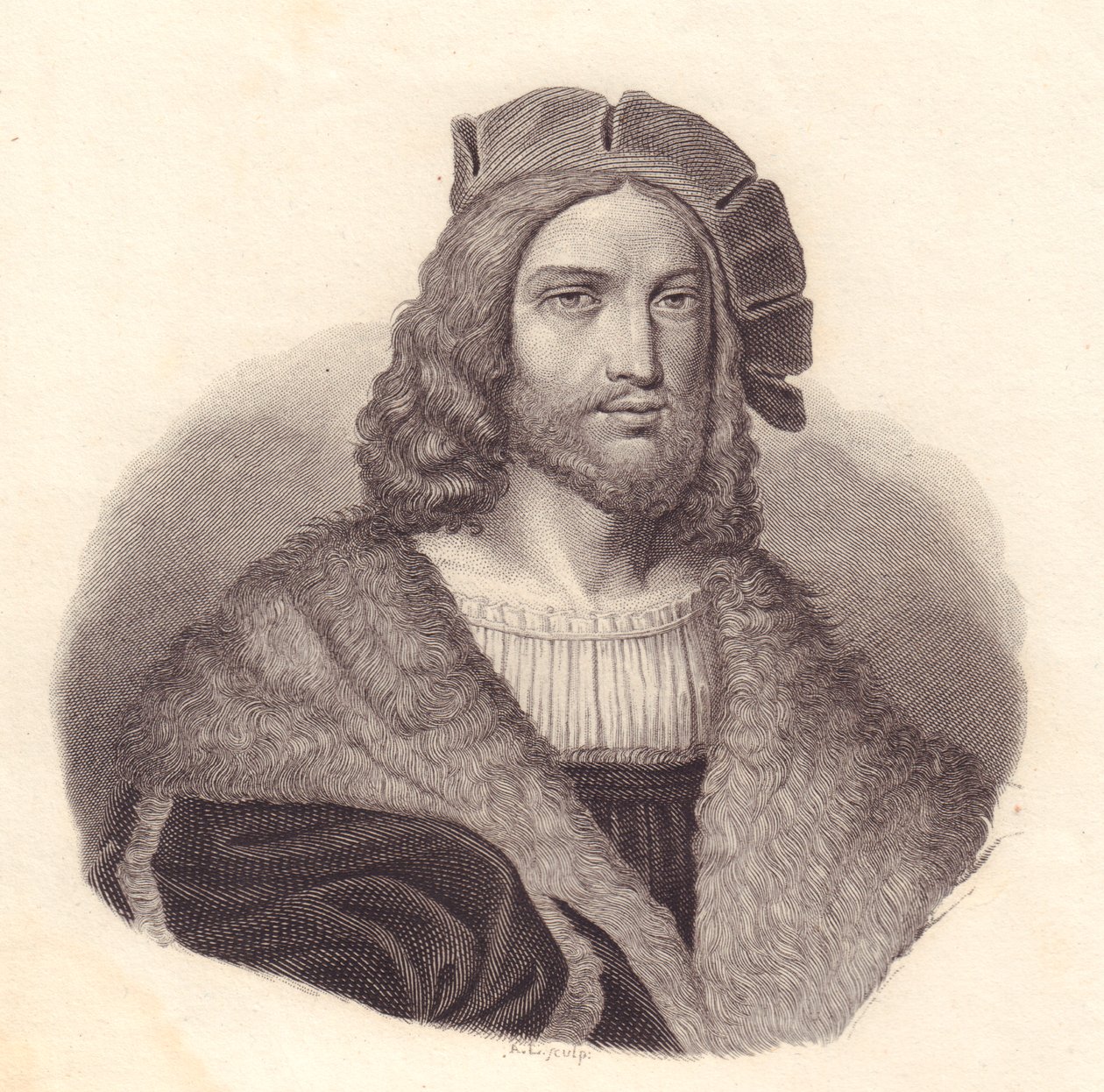Porträt des italienischen Dichters Antonio Tebaldeo (1463-1537), Kupferstich nach einem Gemälde von Raphael von John Ward Dunsmore