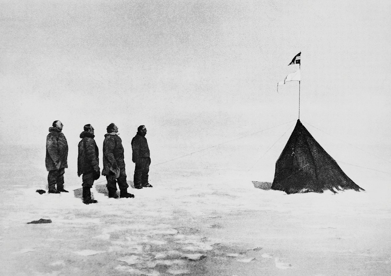 Roald Amundsen, Helmer Hanssen, Sverre Hassel und Oscar Wisting vor dem am Südpol errichteten Zelt, 16. Dezember von John Ward Dunsmore