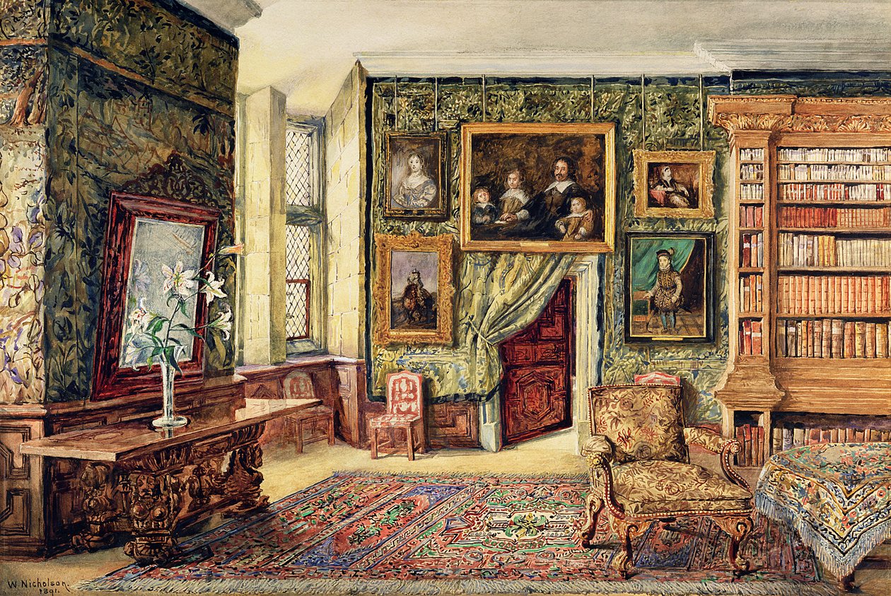 Die Bibliothek in Hardwick Hall, Derbyshire, 1891 von W. Nicholson