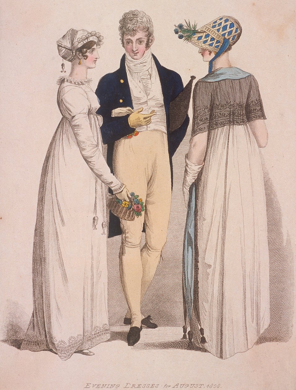 Zwei Frauen und ein Mann in Abendkleidung, 1808 von W Read