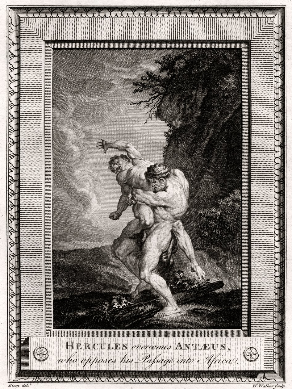 Herkules überwindet Antäus, der seinen Durchgang nach Afrika verhindert, 1775 von W. Walker