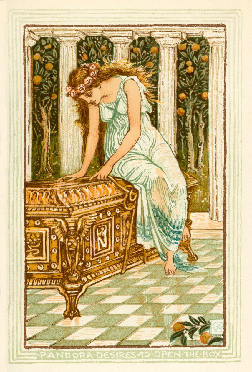 Pandora möchte die Büchse öffnen von Walter (after) Crane