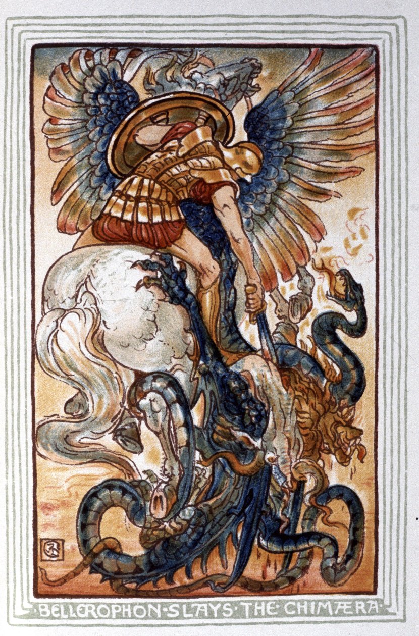 Bellerophon tötet die Chimäre, ca. 1900 (Illustration) von Walter Crane
