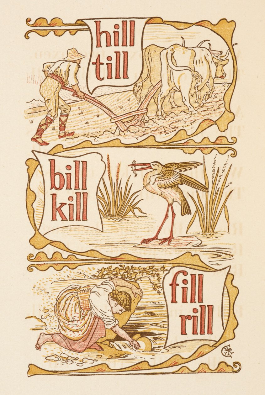 Reimwörter, die mit dem Buchstaben L enden. Pflügen. Ein Storch. The Golden Primer von Walter Crane