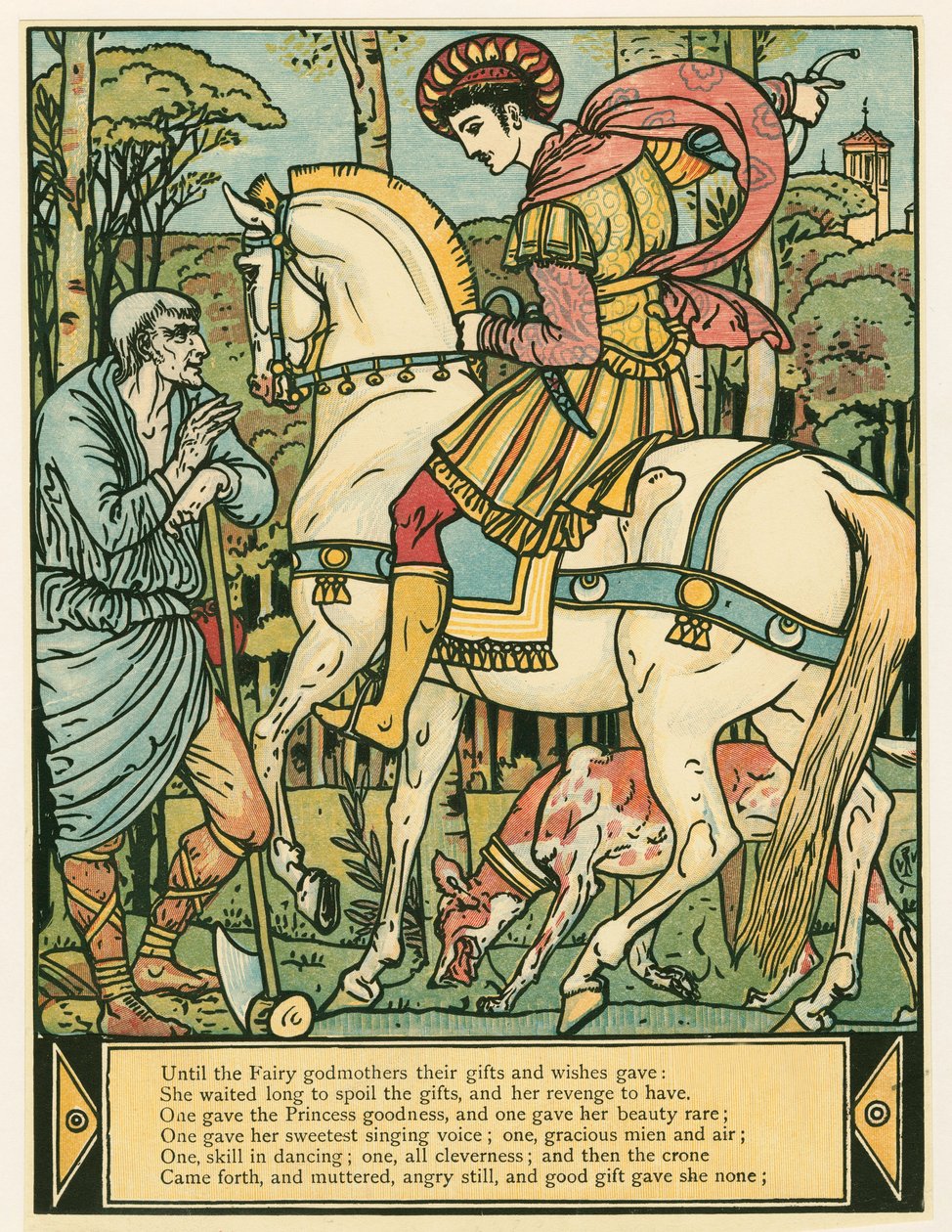 Der Prinz fragt nach dem Weg, aus dem Bilderbuch von Blaubart von Walter Crane