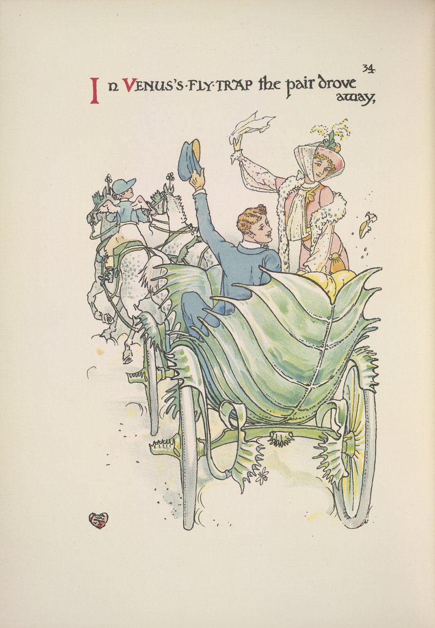Venusfliegenfalle. Ein Paar reist mit Pferd und Kutsche von Walter Crane
