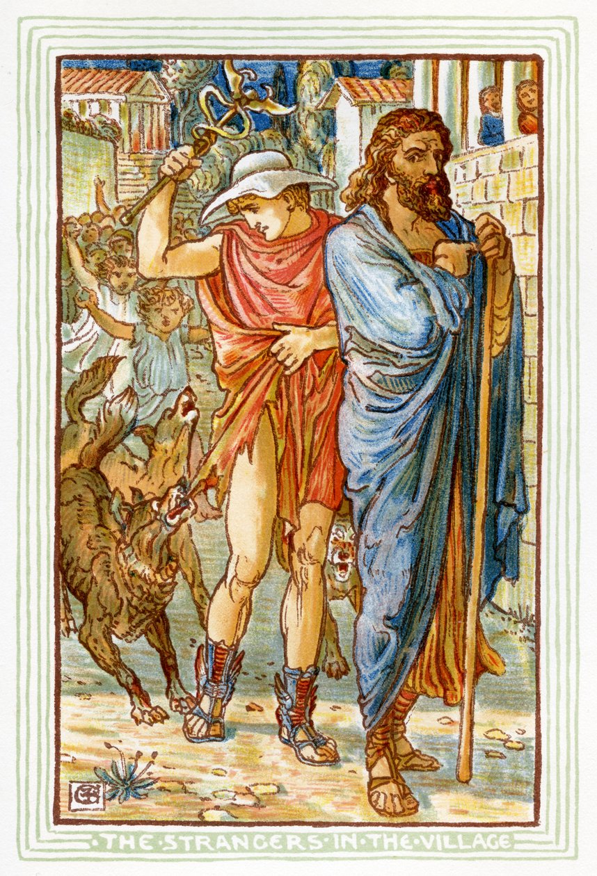 Zeus und Hermes verkleidet als Bauern von Walter Crane