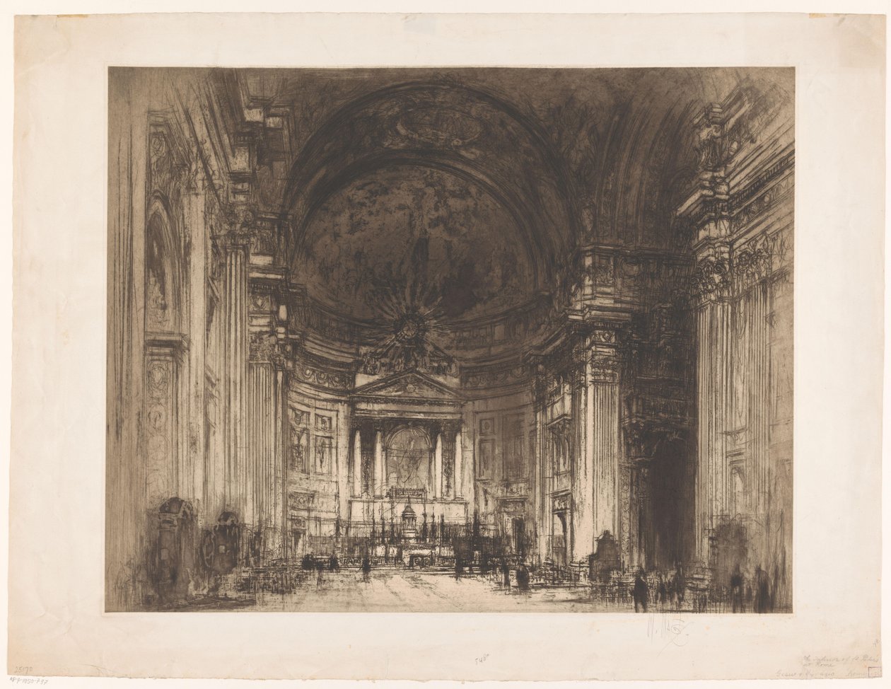 Ansicht des Innenraums der Santissimo Nome di Gesù in Rom von Walter Hilton Nash (signed by artist)