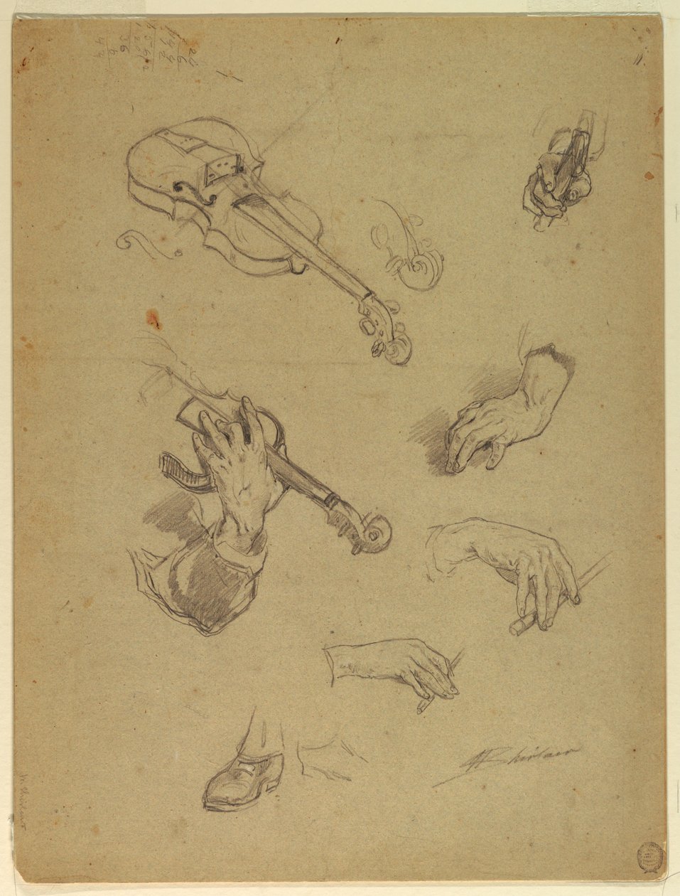 Blatt mit Studien von Händen eines Geigenspielers, 1878 von Walter Shirlaw