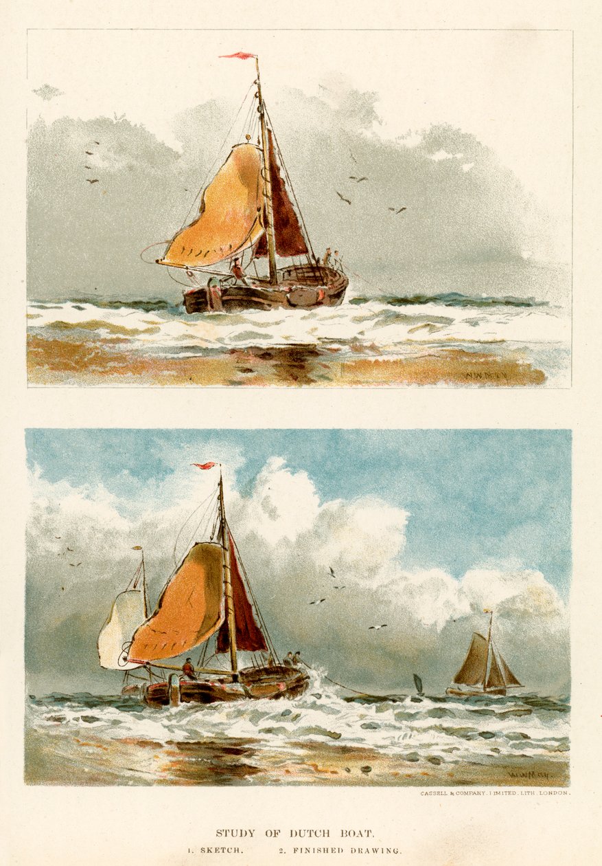 Studie eines niederländischen Bootes (Farblithografie) von Walter William May