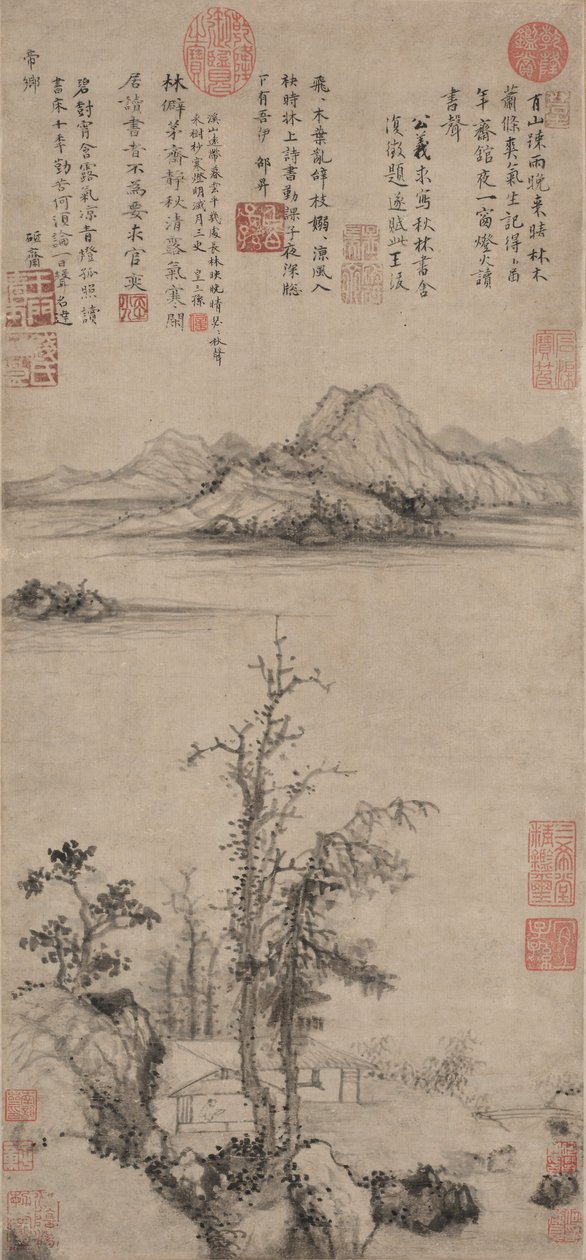Rückzugsort eines Gelehrten zwischen Herbstbäumen, Ming-Dynastie 1368-1644 von Wang Fu