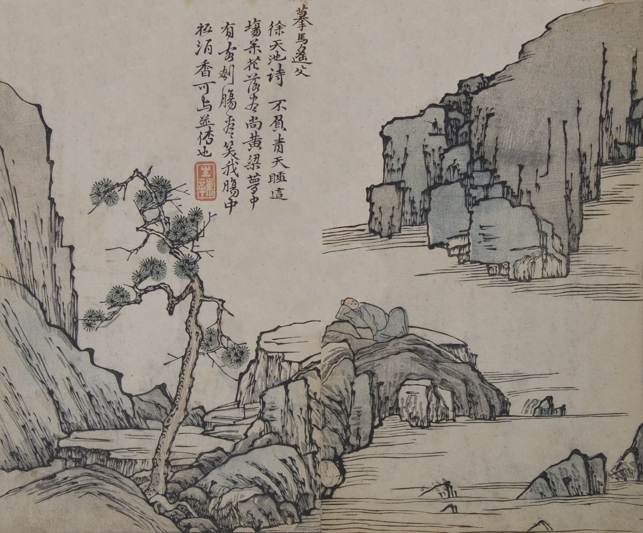Landschaft nach Ma Yuan aktiv ca. 1190-1225, aus dem Senfkorn-Garten, Erstausgabe, 1679 von Wang Gai