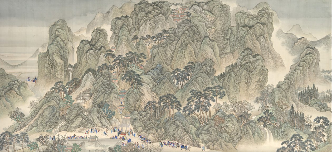 Die Südliche Inspektionstour des Kangxi-Kaisers, Schriftrolle Drei: Jinan bis Berg Tai, datierbar auf 1698 von Wang Hui