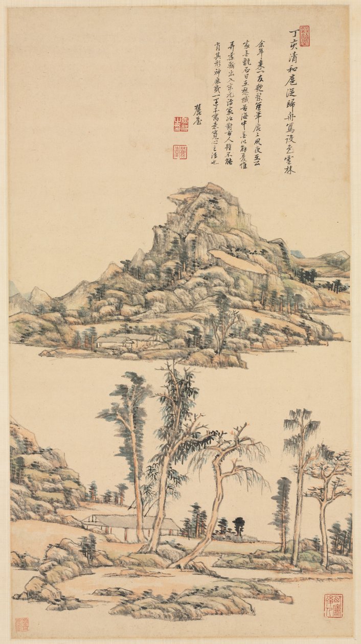 Landschaft im Farb-Stil von Ni Zan von Wang Yuanqi